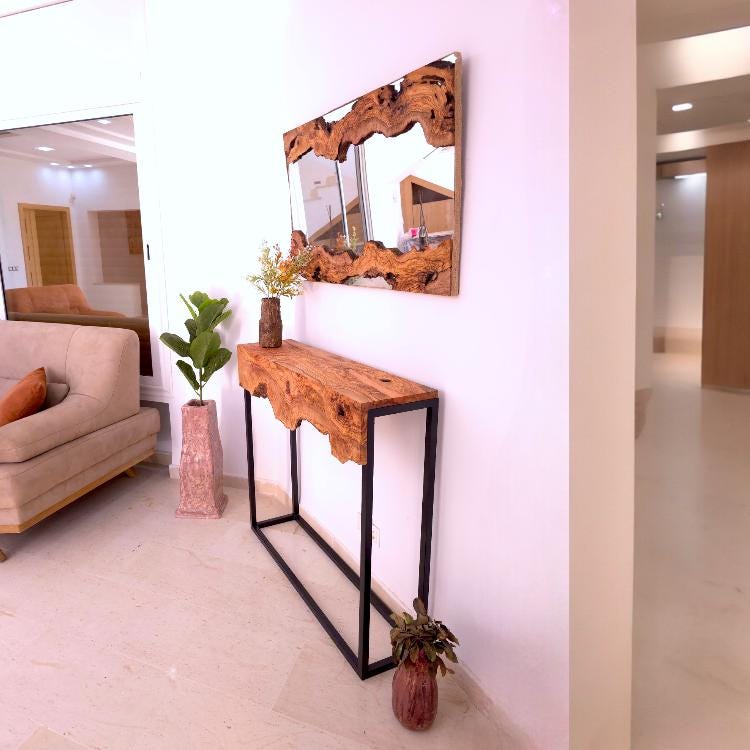 Amazing hand made olive wood Mirror and console perfect in your hallway or sitting room