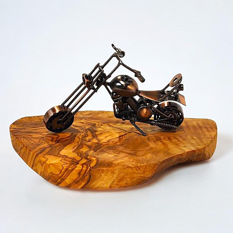 Metal motorbike ornament on olive – handcrafted and natural design
