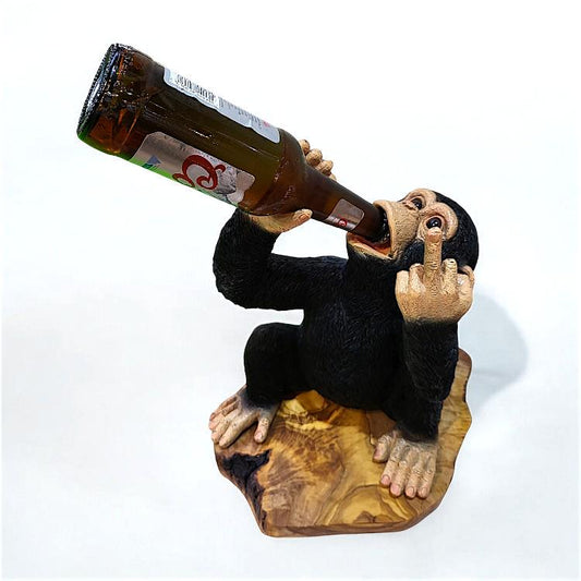 Monkey Bottle Holder Olive Wood Base