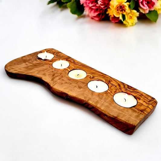 Olive Wood Flat Wooden Tealight Candle Holder | Various Sizes