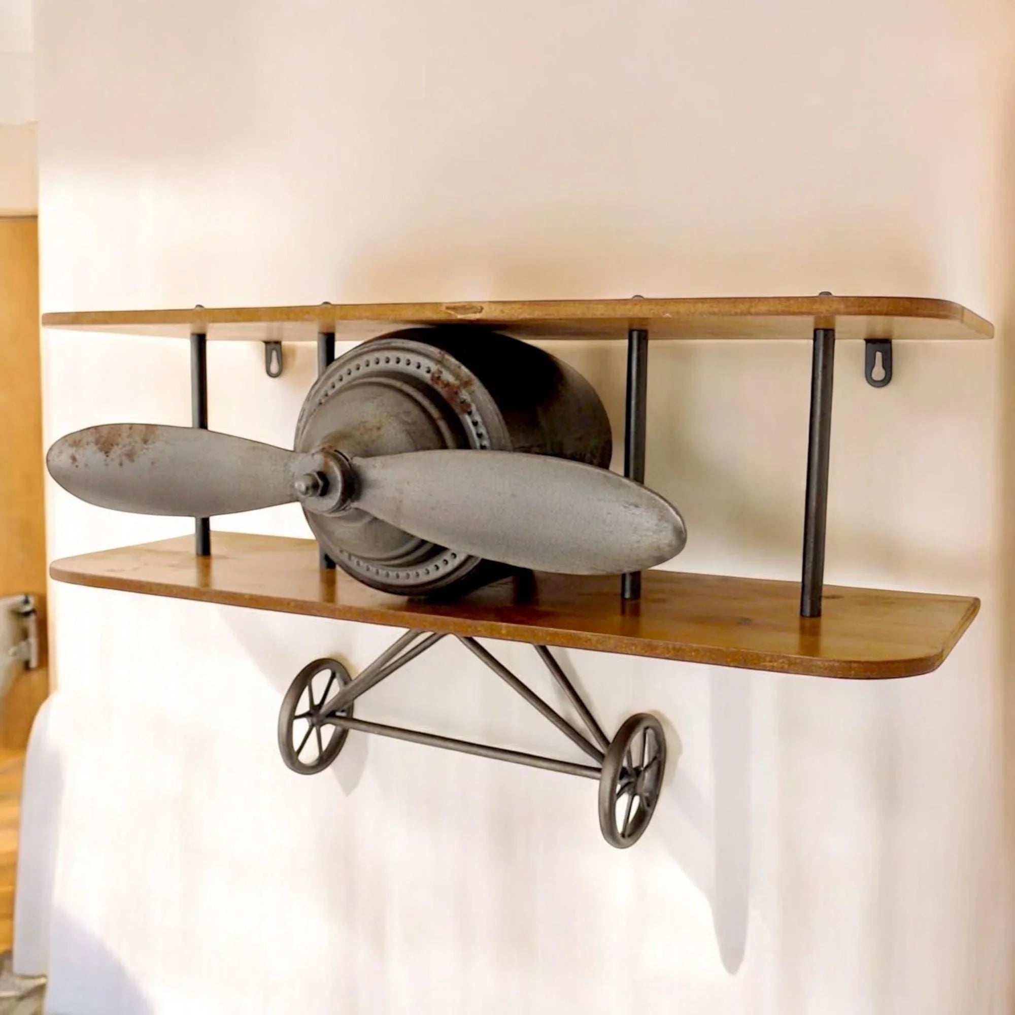 Vintage look aeroplane shelf - – handcrafted and natural design