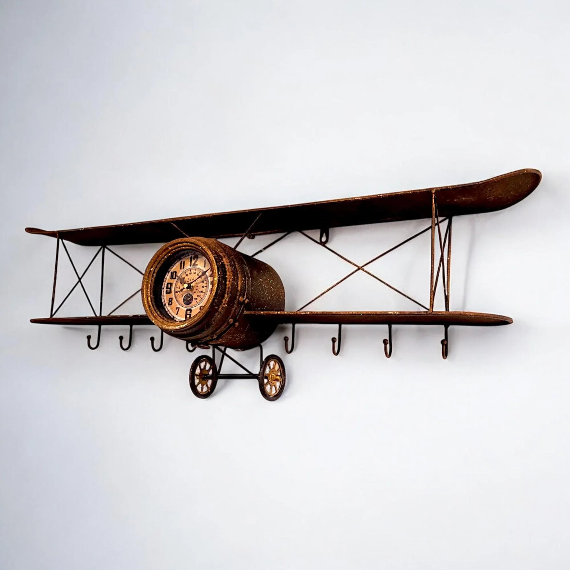 Olive wood vintage look aeroplane shelf – handcrafted, natural design