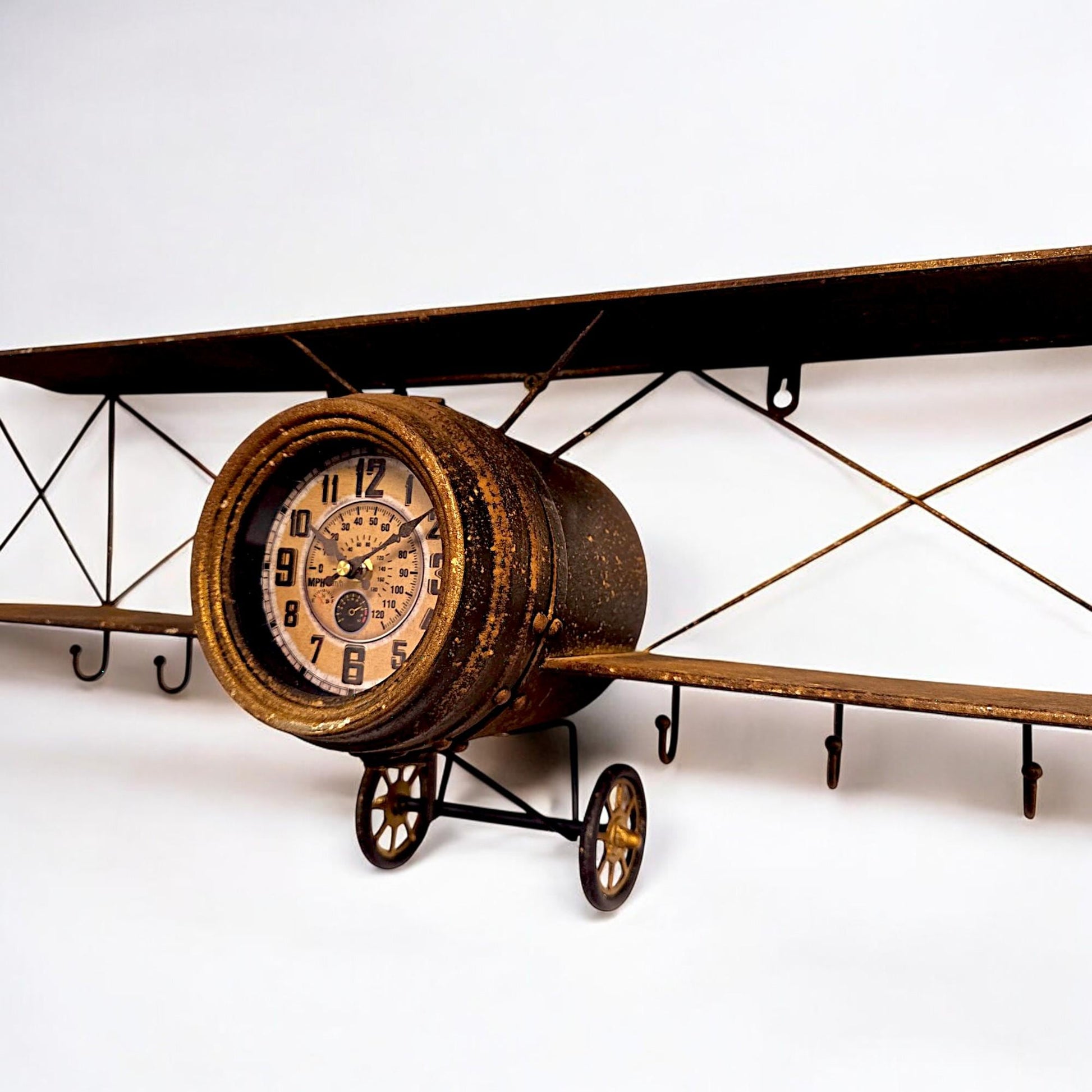 Vintage look Aeroplane Shelf with hooks - Aviation-inspired Wall Decor