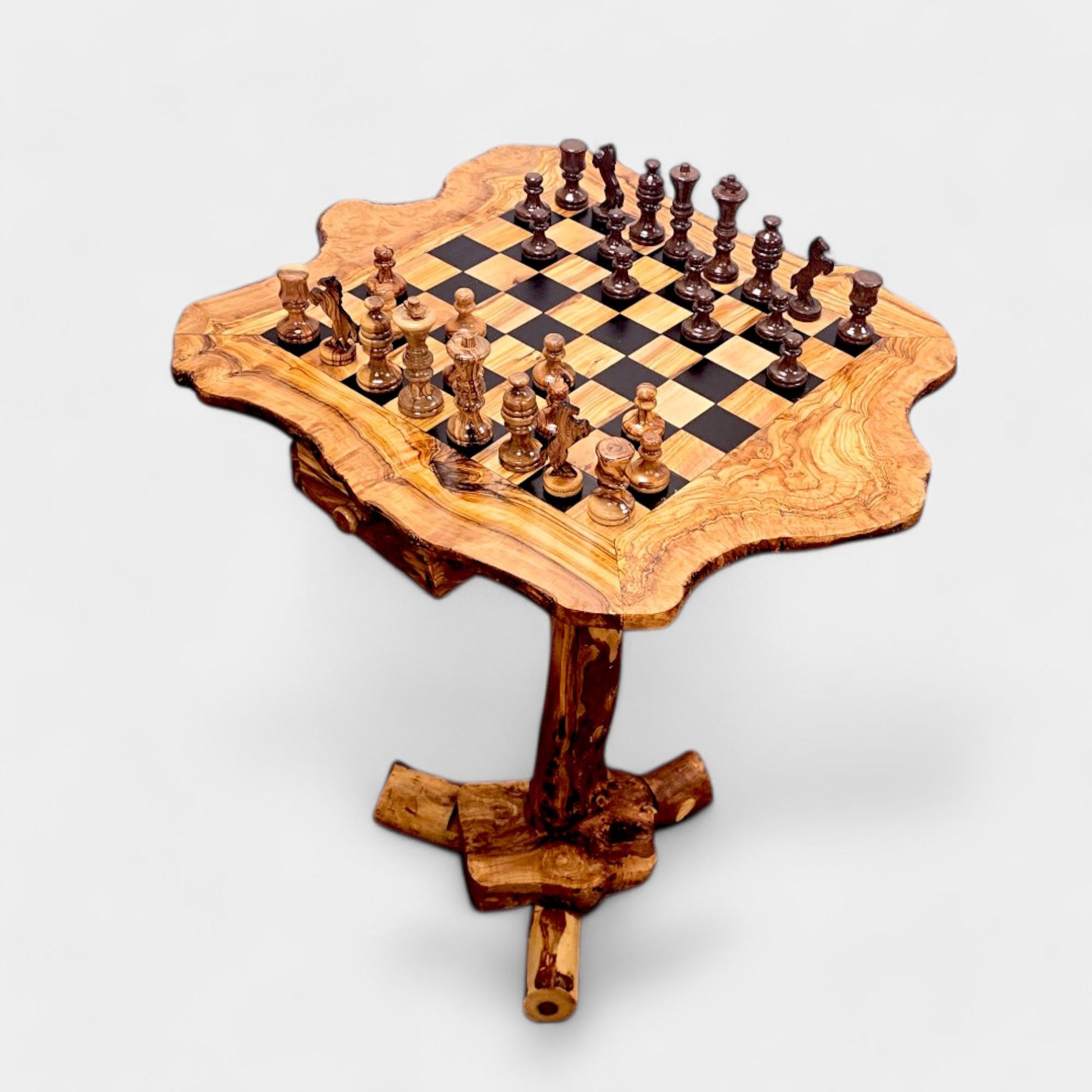 Personalised Olive Wood Natural Hand Crafted Fantasy Look Wooden Chess Board Set Table With Pieces | Unique Gift Idea