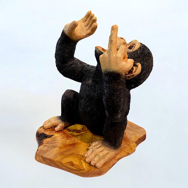 Black Up Yours Monkey Wine Bottle Holder with heart shape olive wood board