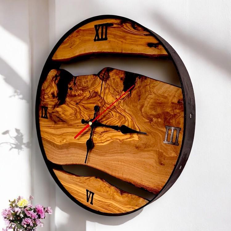 Olive wood wall clock with – handcrafted and natural design