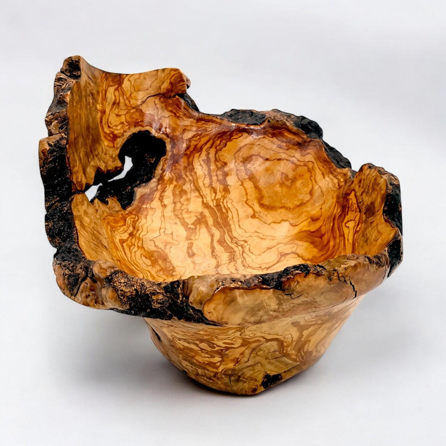 Rustic olive wood basket fruit , master piece, centrepiece