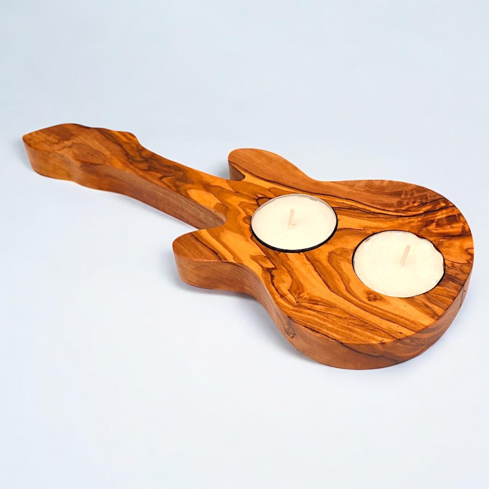 Olive Wood Guitar Shape Tealight Candle Holder 25 cm