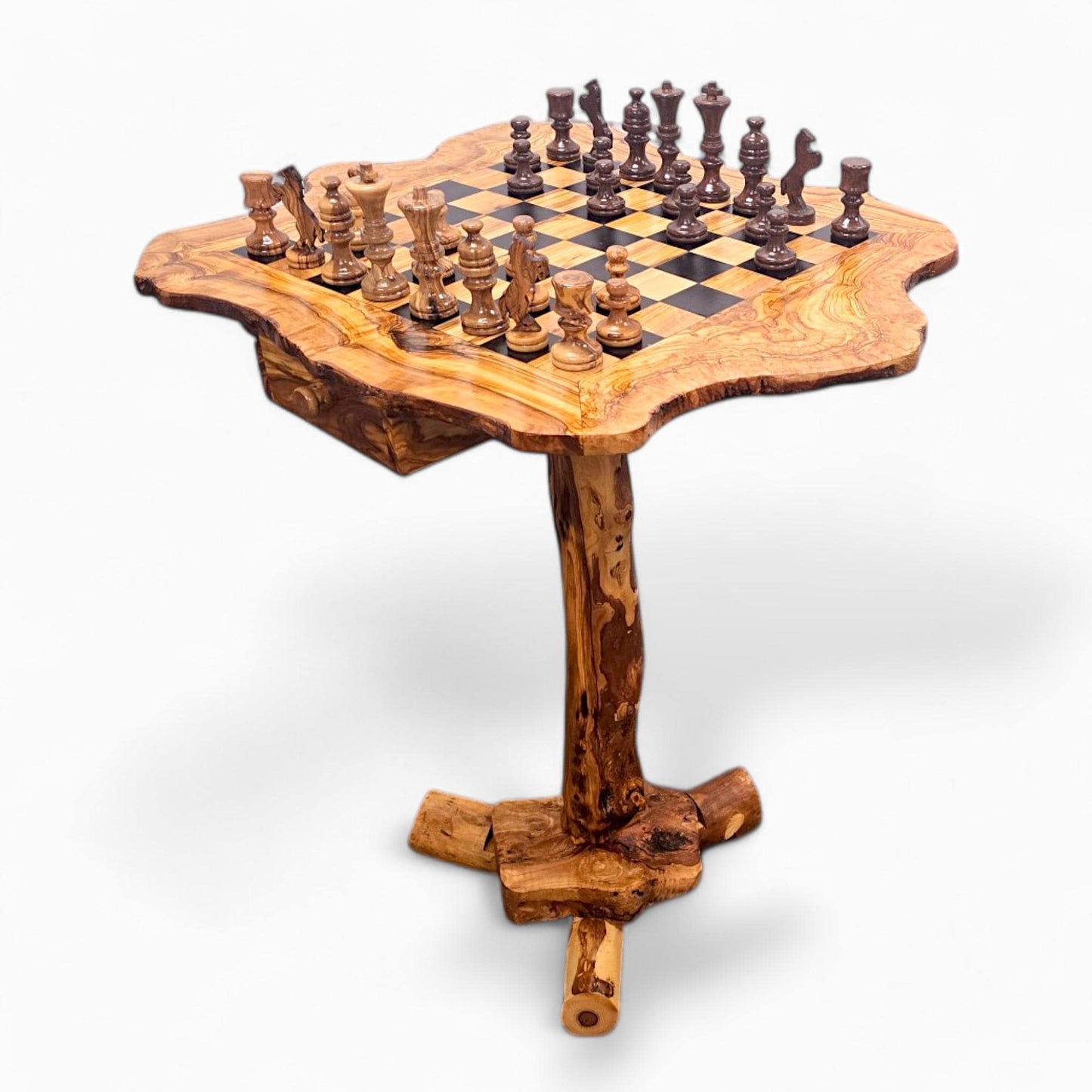 Personalised Olive Wood Natural Hand Crafted Fantasy Look Wooden Chess Board Set Table With Pieces | Unique Gift Idea