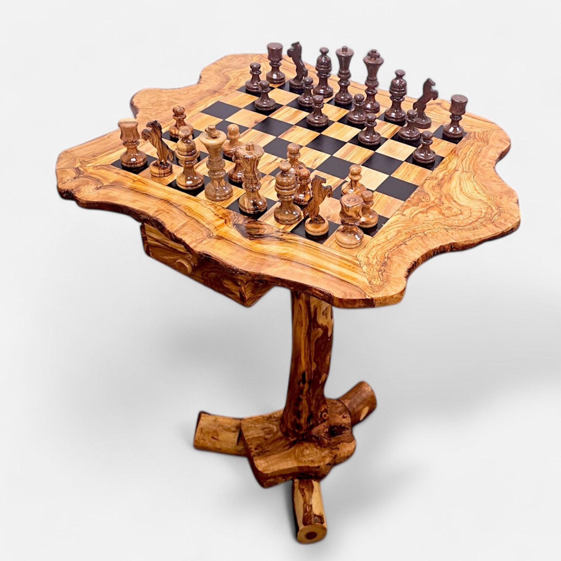 Personalised Olive Wood Natural Hand Crafted Fantasy Look Wooden Chess Board Set Table With Pieces | Unique Gift Idea