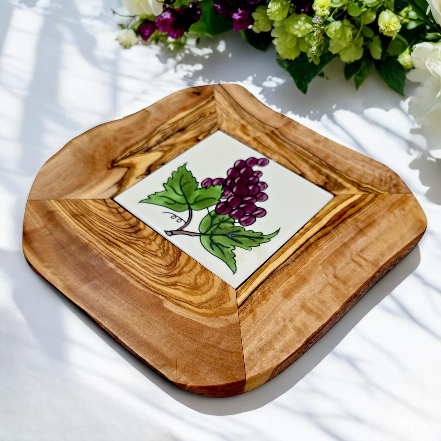 Rustic Olive Wood Ceramic Restaurant Serving Tray