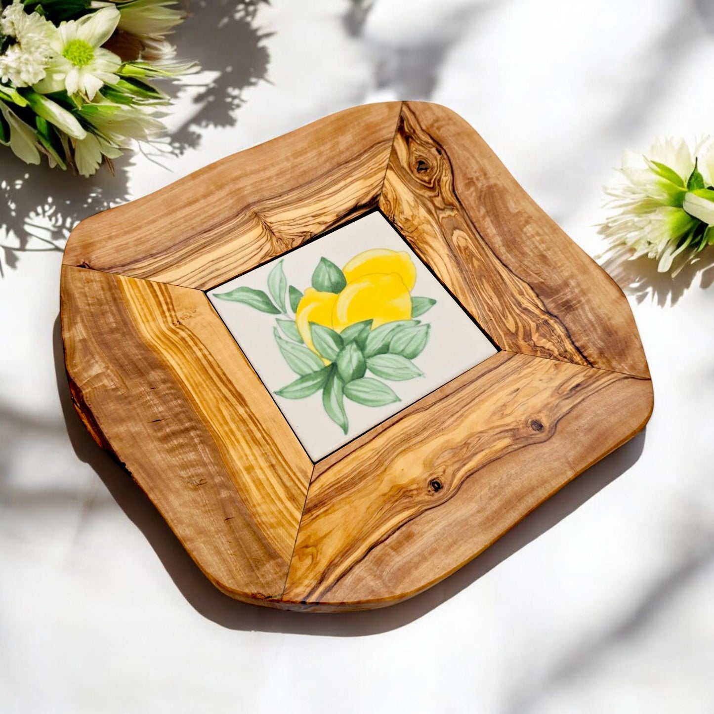 Rustic Olive Wood Ceramic Restaurant Serving Tray