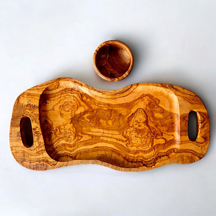 Hand-Finished Olive Wood Serving Tray Set