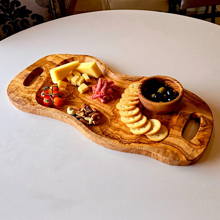 Hand-Finished Olive Wood Serving Tray Set