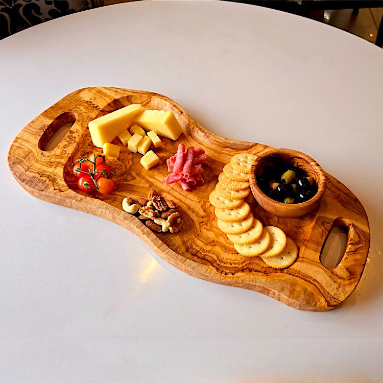 Hand-Finished Olive Wood Serving Tray Set