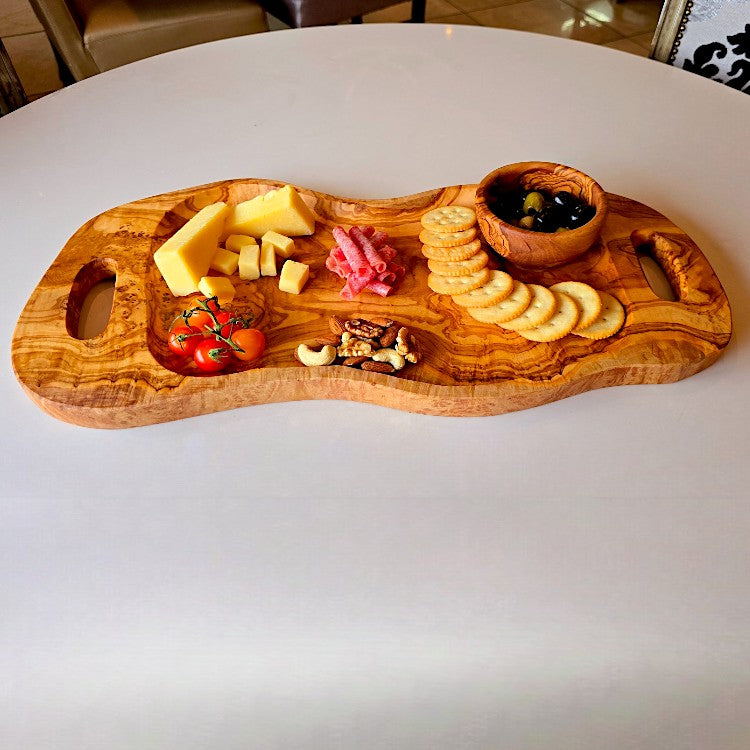 Hand-Finished Olive Wood Serving Tray Set