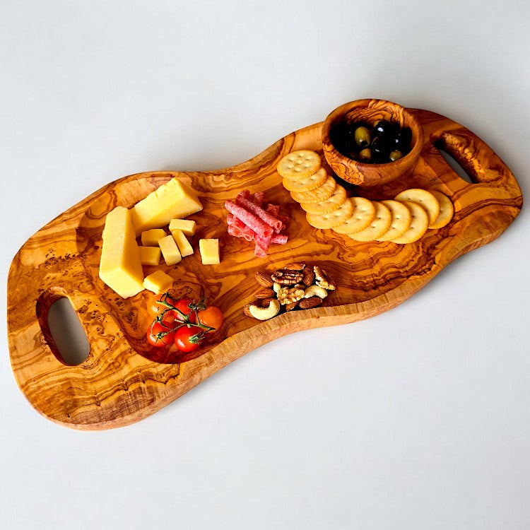 Hand-Finished Olive Wood Serving Tray Set